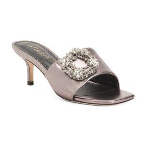 ALLEGRA JAMES Gunmetal Leather Harper Heeled Sandals